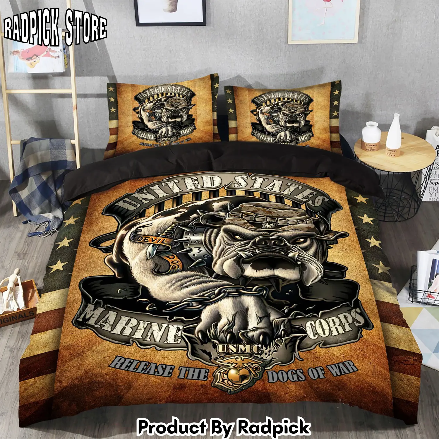 Radpick us marine bulldog bedding set duvet cover and bed sheets spread rp327588